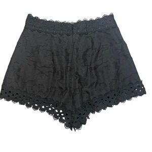 Luxxel Jacquard Floral Crochet Lace Shorts Small Black High Waist Scalloped Hem
